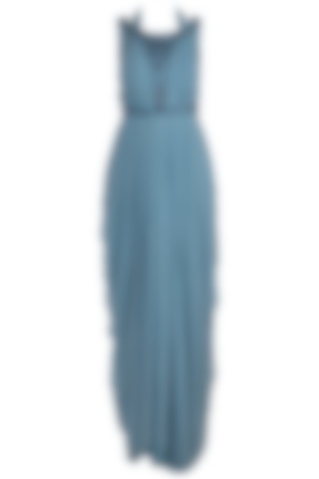 Soft Blue Embroidered Draped Gown by Jyoti Sachdev Iyer